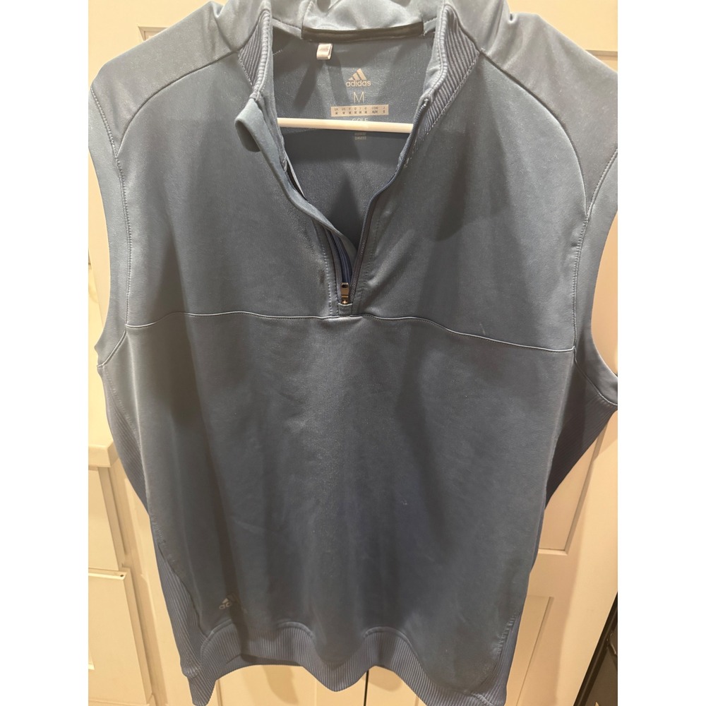 Adidas Golf Mens Medium Blue Grey Quarter Zip Pullover Vest Mock Neck Sleeveless